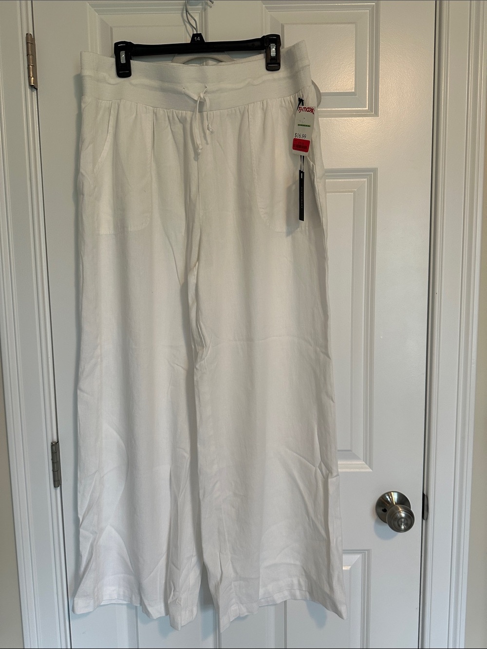 White Linen-Blend Drawstring Pants